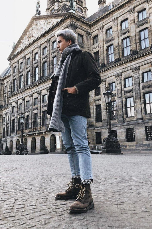 Distressed Leather Lace Up Boots