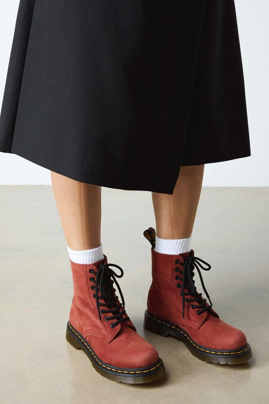 Red Nubuck Lace Up Boots