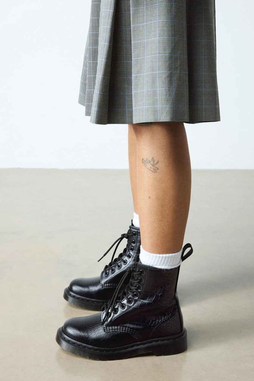 Croc Emboss Leather Boots